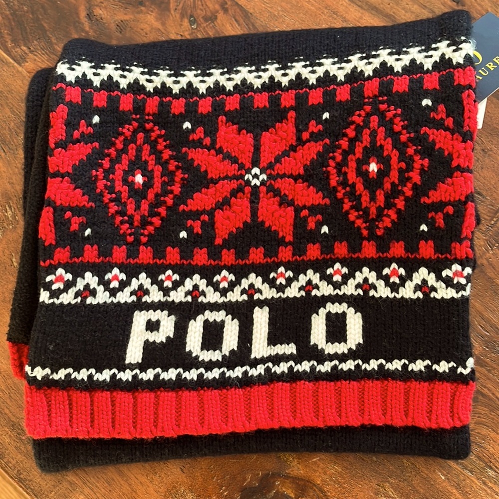 COLD WEATHER RALPH LAUREN POLO SCARF 🧣 IN RED AND WHITE AND BLACK NEW WITH TAGS